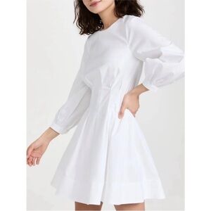 VERONICA BEARD Torres Dress White Round Neck Long Sleeve Stretch Poplin 10 NEW